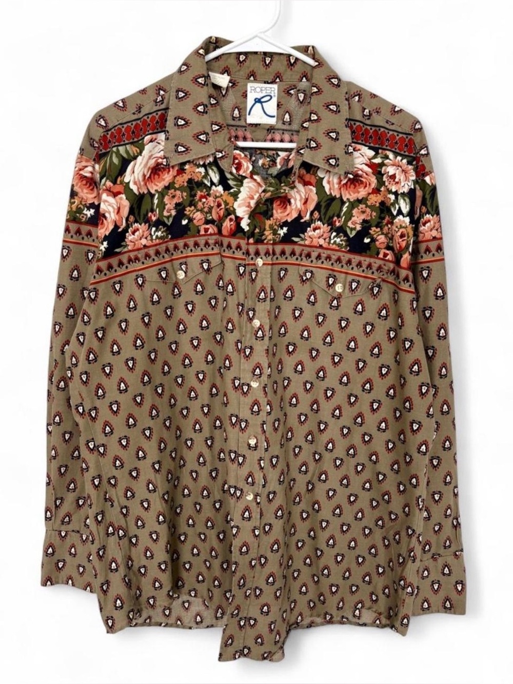 Men's Vintage Roper Floral Button Up Long Sleeve Shirt XL Western Cowboy Rodeo